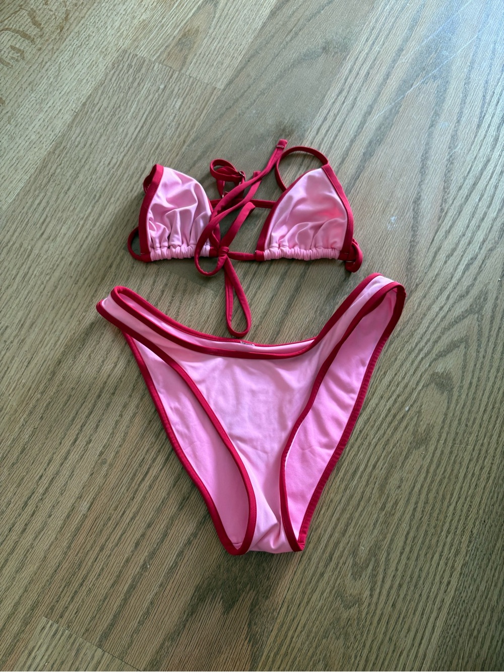 Frankie's Bikinis Pink and Red Triangle Bikini
